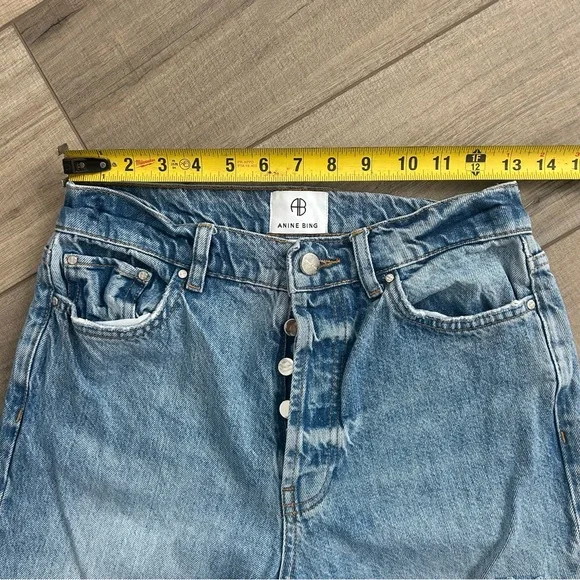 Anine Bing Olsen High Rise Button Fly Relaxed Fit Straight Leg Jeans 26